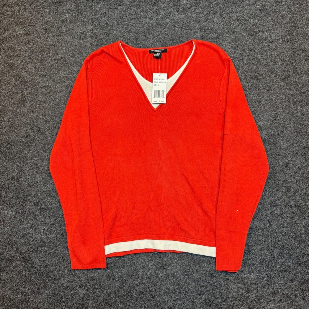 Reference Point New York Women XL Orange Cotton Layered V-Neck Sweater 5CT15030